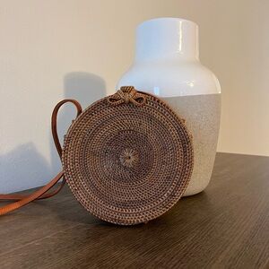 Handwoven round rattan straw bag